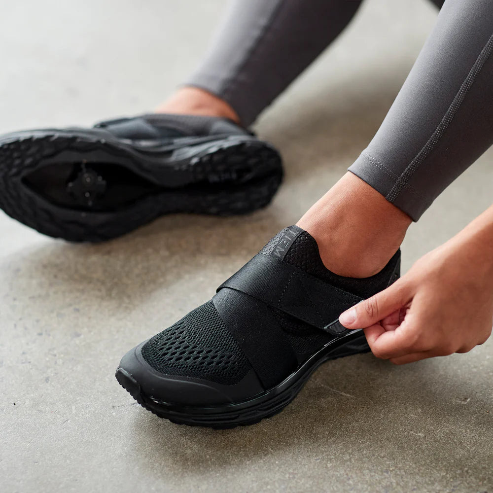 TIEM Athletic Triple Black Indoor Cycling Shoes On Feet